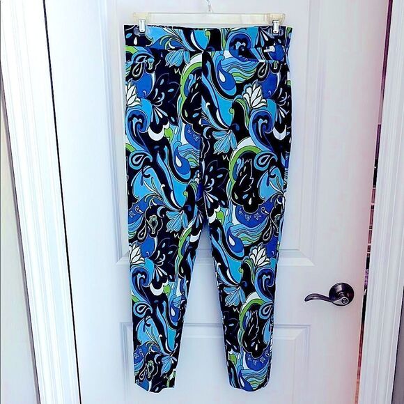 Tahari Tummy Control True Stretch Vibrant Floral Pull on Pants Sz M NWT - Picture 1 of 12